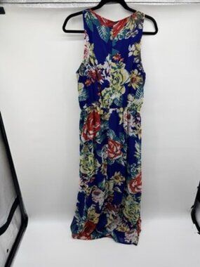 Forever 21 Blue Floral Maxi Dress with Red and Yellow Blooms